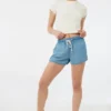 Ardene Chambray Dolphin Shorts In Lt. Blue | Size
