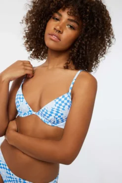 Ardene V-Plunge Bikini Top In Lt. Blue | Size | Polyester/Nylon/Spandex | Microfiber