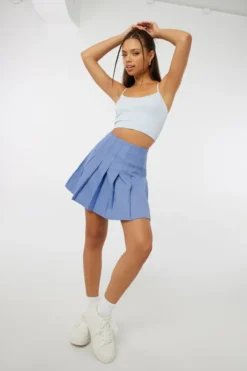 Ardene Micro Mini Pleated Skirt In Med. Blue | Size | Polyester/Viscose