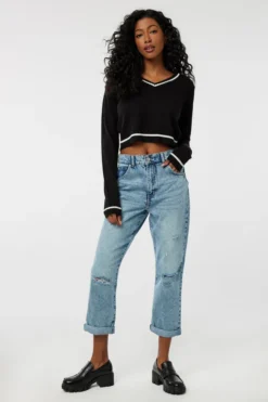 Ardene Regular Rise Distressed Boyfriend Jeans In Lt. Blue | Size | 100% Cotton