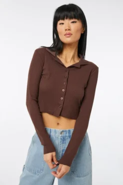 Ardene Cropped Cardi Polo In | Size | Polyester/Cotton/Elastane