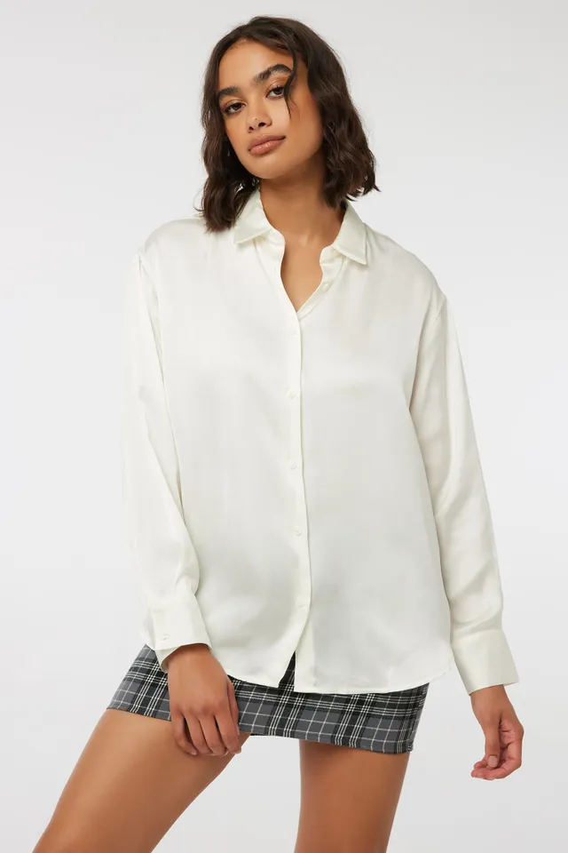 Ardene Long Satin Shirt In White | Size | Polyester 3 Ardene Long Satin Shirt In White | Size | Polyester