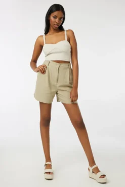Ardene Linen Blend Tailored Shorts In Beige | Size | Rayon
