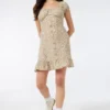 Ardene Floral Peasant Mini Dress In Beige | Size | Polyester/Spandex
