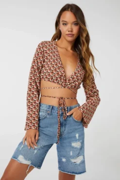 Ardene Geo Print Wrap Top In | Size | Polyester