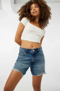 Ardene Boyfriend Denim Shorts In Dk. Blue | Size | 100% Cotton