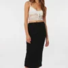 Ardene Back Slit Rib Maxi Skirt In Black | Size | Polyester/Elastane