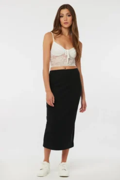 Ardene Back Slit Rib Maxi Skirt In Black | Size | Polyester/Elastane