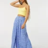 Ardene Half Button Front Flowy Maxi Skirt In Med. Blue | Size | Polyester/Spandex