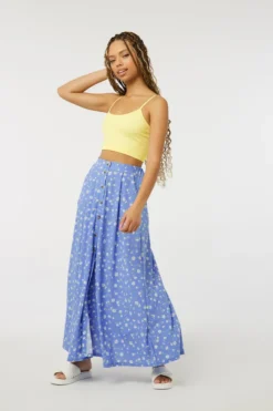 Ardene Half Button Front Flowy Maxi Skirt In Med. Blue | Size | Polyester/Spandex