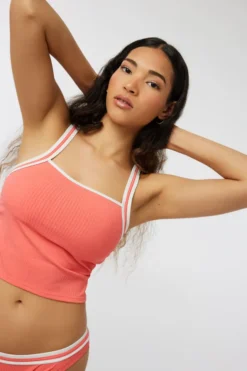 Ardene Cropped Tankini Top In Orange | Size | Microfiber