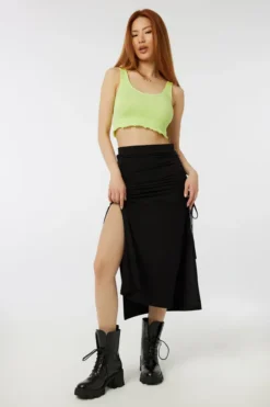 Ardene Black Double Slit Maxi Skirt | Size | Polyester/Elastane/Viscose