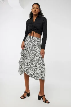 Ardene Floral Midi Skirt In White | Size | 100% Cotton/Rayon