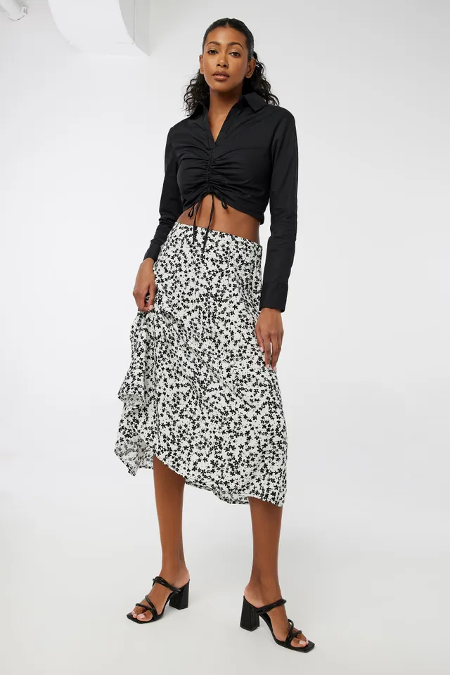 Ardene Floral Midi Skirt In White | Size | 100% Cotton/Rayon 3 Ardene Floral Midi Skirt In White | Size | 100% Cotton/Rayon
