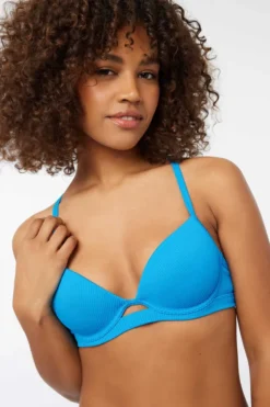 Ardene Push-Up Bikini Top With Criss Cross Straps In Med. Blue | Size | Polyester/Spandex | Microfiber
