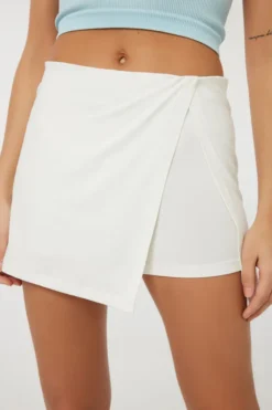 Ardene Super Soft Fold-Over Skort In White | Size | Polyester/Spandex
