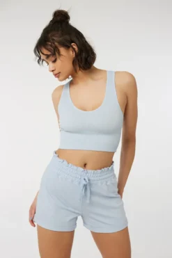 Ardene Smocked-Waist French Terry Shorts In Lt. Blue | Size | Polyester/Spandex/Cotton