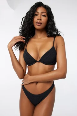 Ardene Smocked Plunge Bikini Top In | Size | Polyester/Nylon/Spandex | Microfiber