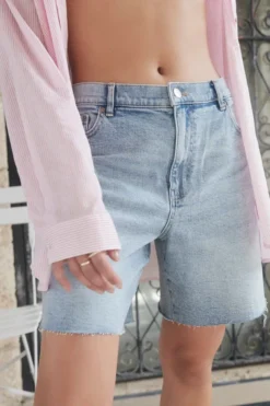 Ardene Denim Bermuda Shorts In Med. Blue | Size | Spandex/Cotton